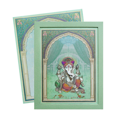Mint Green Ganesha Padded Wedding Invitation Card-KPR24740