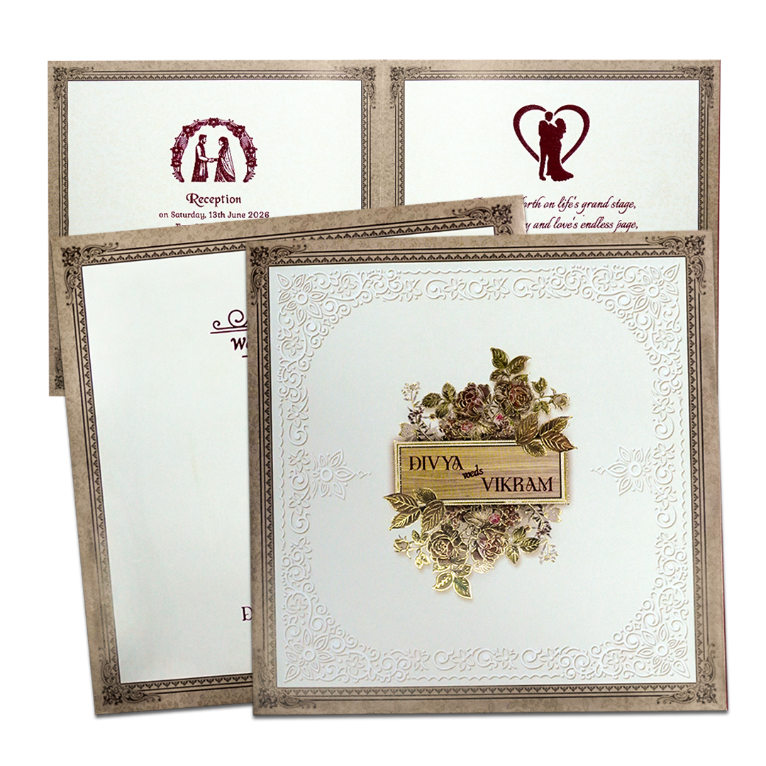 Brown Rose Floral Wedding Card-KNSN6712B