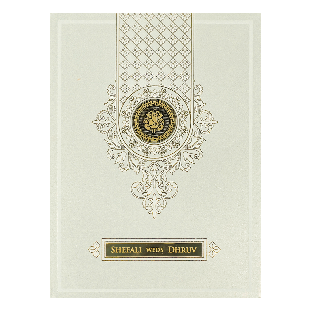 White Ganesha Geometric Padded Wedding Card-KRE28180