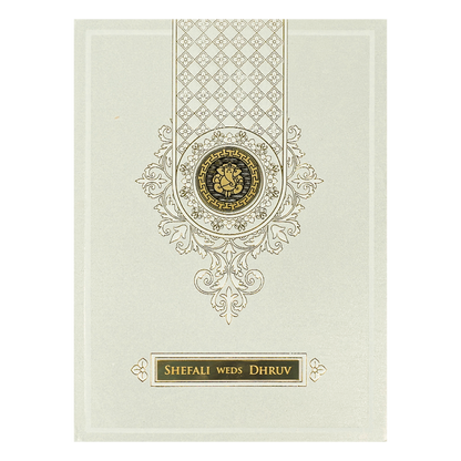 White Ganesha Geometric Padded Wedding Card-KRE28180