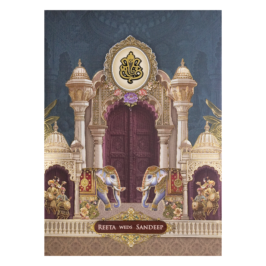 Royal Palace Ganesha Padded Wedding Card-KSH72250