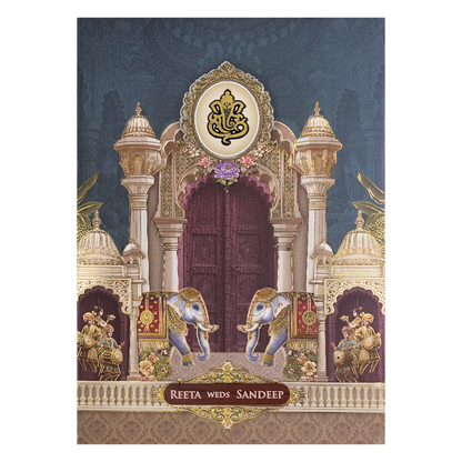 Royal Palace Ganesha Padded Wedding Card-KSH72250