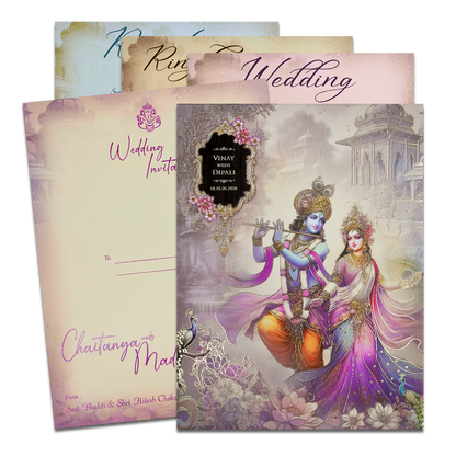 Krishna Radha Floral Padded Wedding Card-KSH72340