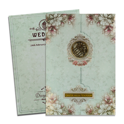 Blue Floral Wedding Card-KNBL1702M