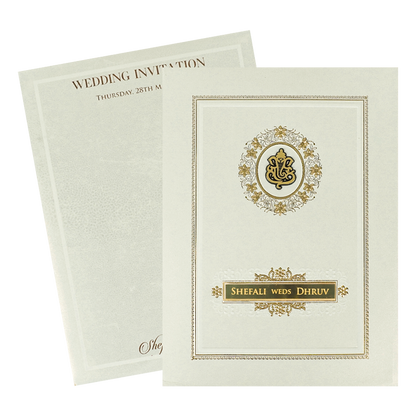White Ganesha Floral Padded Wedding card-KRE28210
