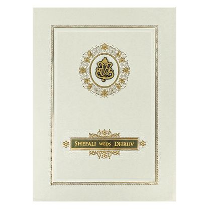 White Ganesha Floral Padded Wedding card-KRE28210