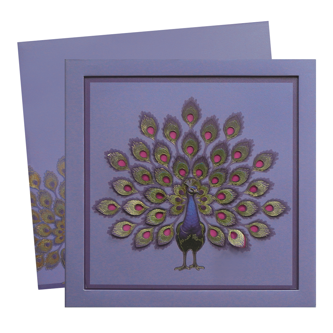 Purple Peacock Luxury Wedding Invitation Card-King of Cards