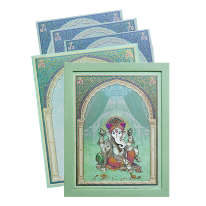 Mint Green Ganesha Padded Wedding Invitation Card-KPR24740