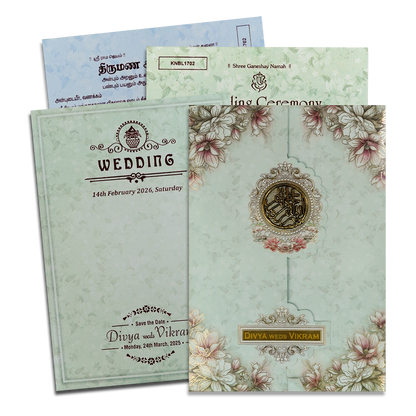 Blue Floral Wedding Card-KNBL1702M