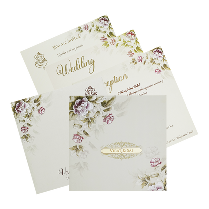 Beige Padded Floral Wedding Invitation Card-King of Cards