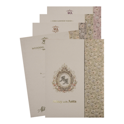 Check out Grey Silver Floral Padded Wedding Card at best price. ✅WhatsApp Support ✅Express Delivery.|King of cards.