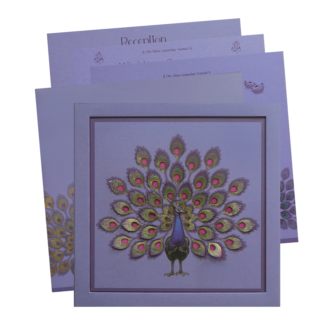 Purple Peacock Luxury Wedding Invitation Card-King of Cards