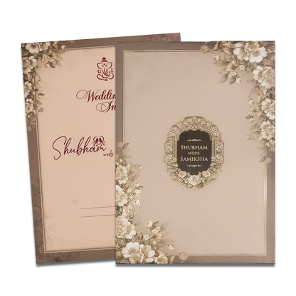 Beige Floral Padded Wedding Card-KSH72550