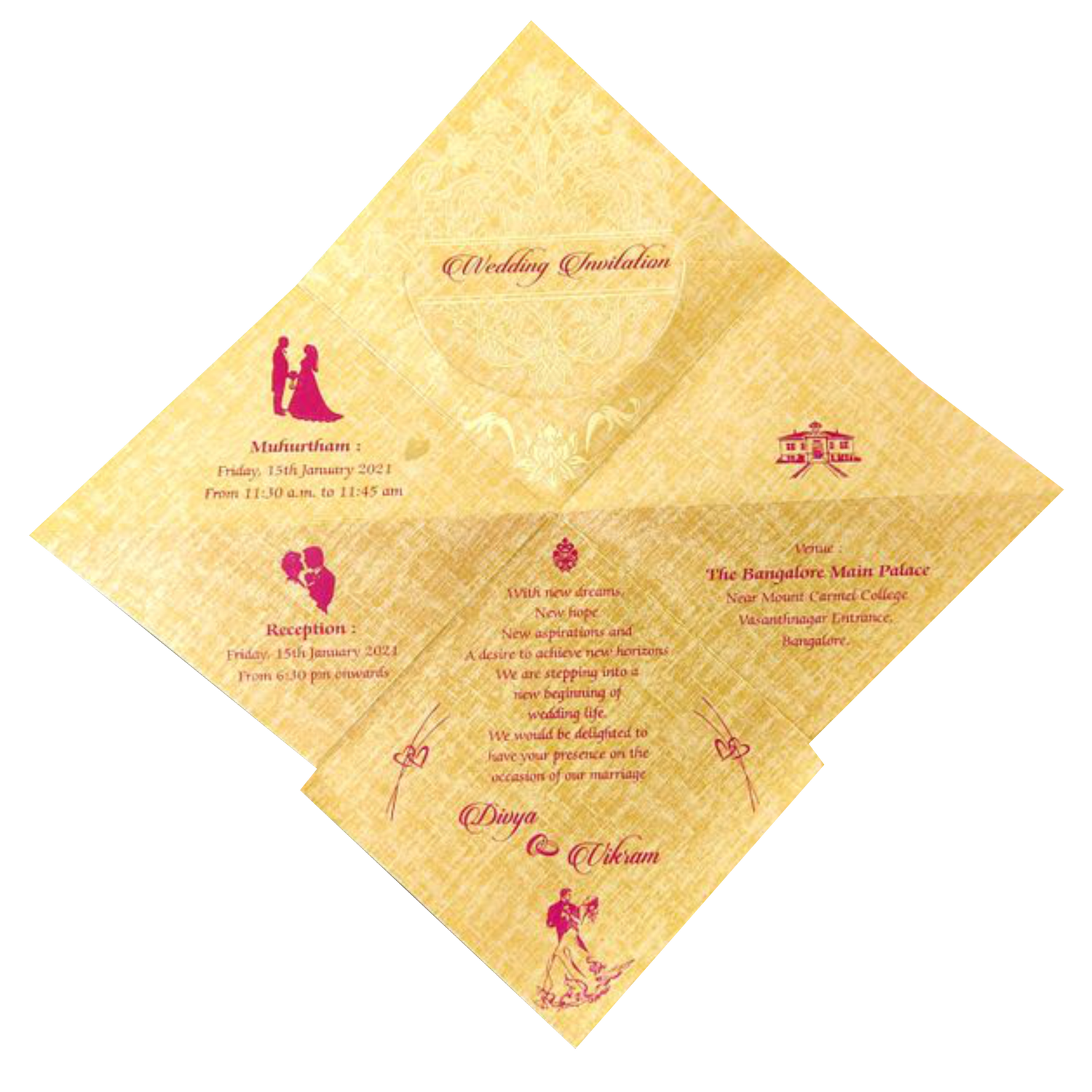 Gold Designer Personal Invitation Card In Gold Foiling Print With Bag-KNF9101G-King of Cards