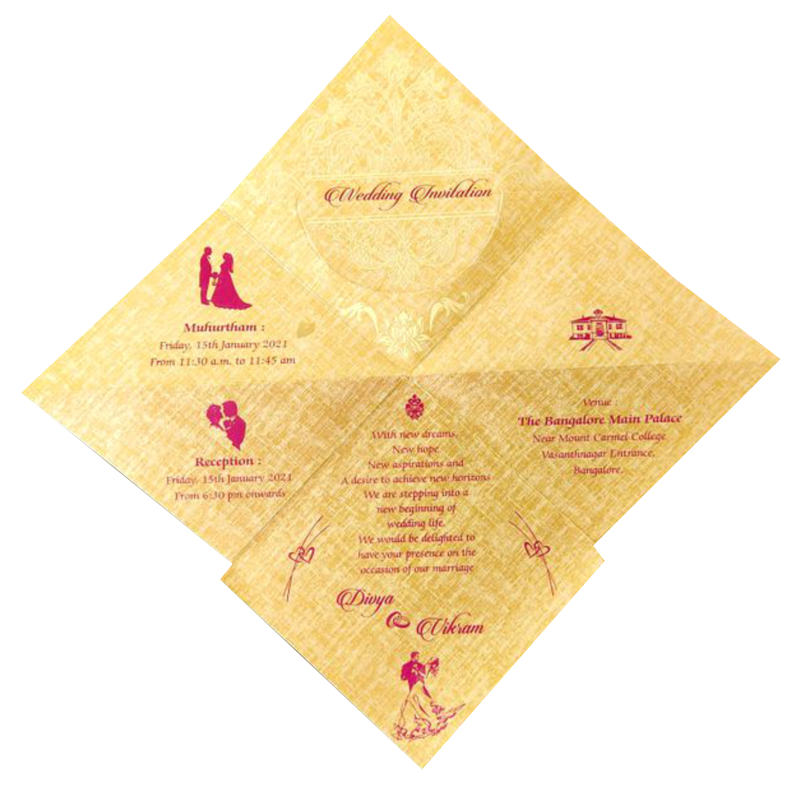 Gold Designer Personal Invitation Card In Gold Foiling Print With Bag-KNF9101G-King of Cards