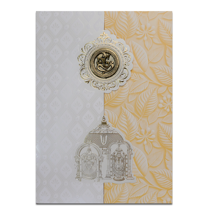 White Pastel Yellow Ganesha Temple Wedding Card-KNA2401Y