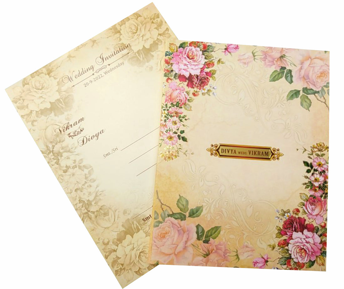 Cream Padded Floral Design In Offset With Roses And Name Plate-KNPO8504C-King of Cards