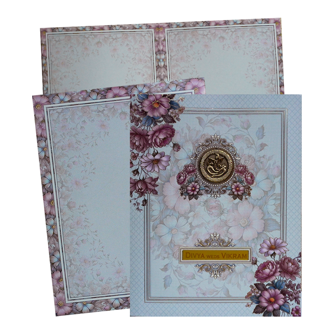 Light Blue Floral Box Wedding Card-KNKN6309