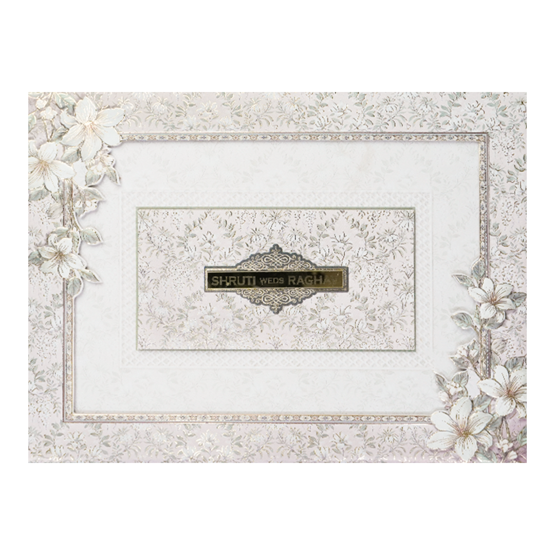 Silver Floral Padded Wedding Card-KSI64030