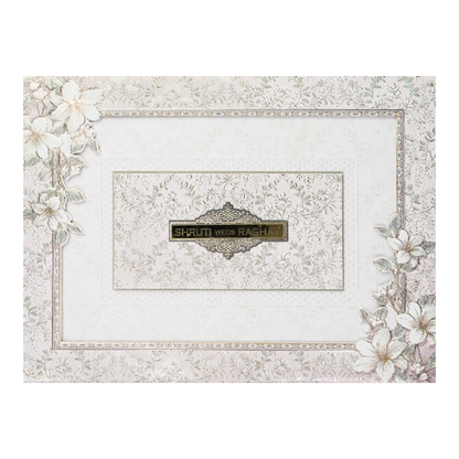 Silver Floral Padded Wedding Card-KSI64030