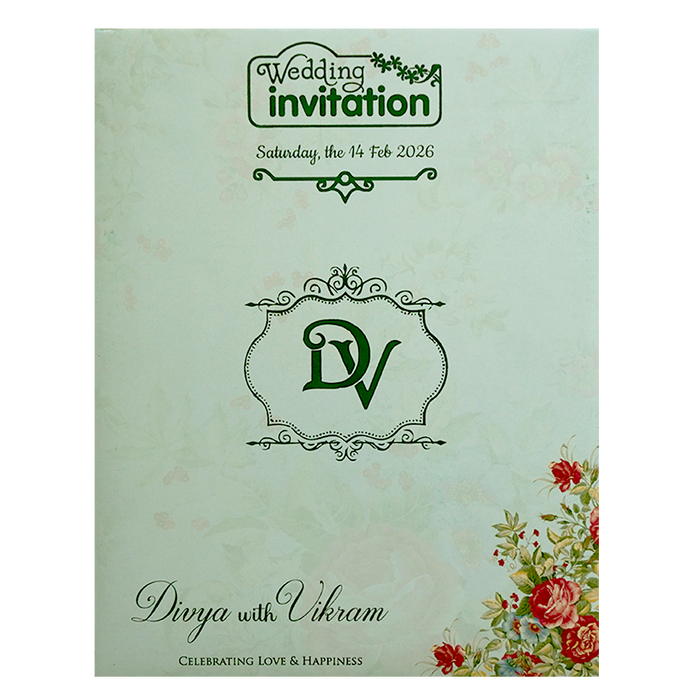 Green Cream Floral Door Nameplate Invitation Card-KNKJ1118