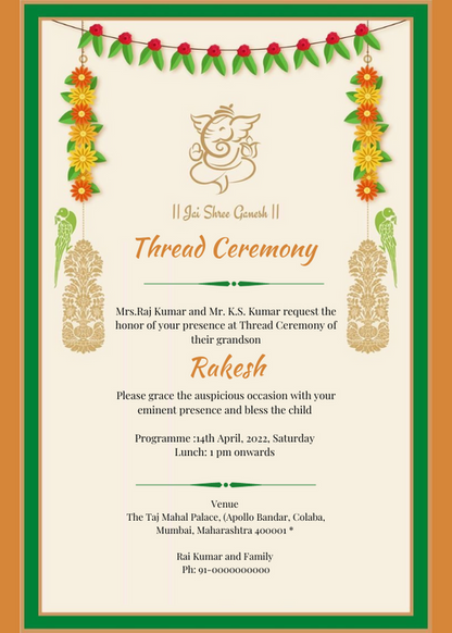Orange And Green Thread Ceremony Invitation-AATCI001