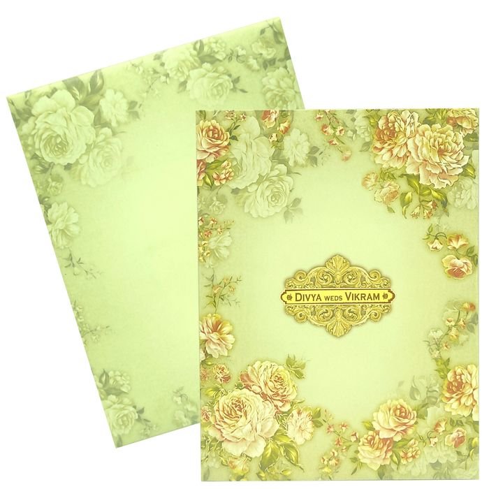 Pista Green Floral Design In Offset Wedding Card-KNKC4036-King of Cards