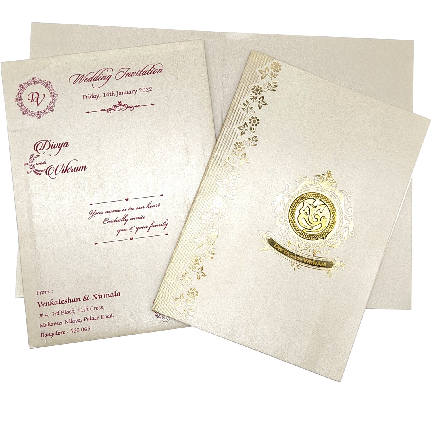 Grey Metallic Floral Gold Foiling With Ganesha And Name plate-KNCM31GS