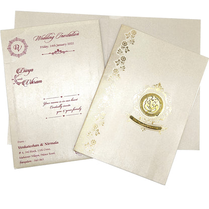 Grey Metallic Floral Gold Foiling With Ganesha And Name plate-KNCM31GS