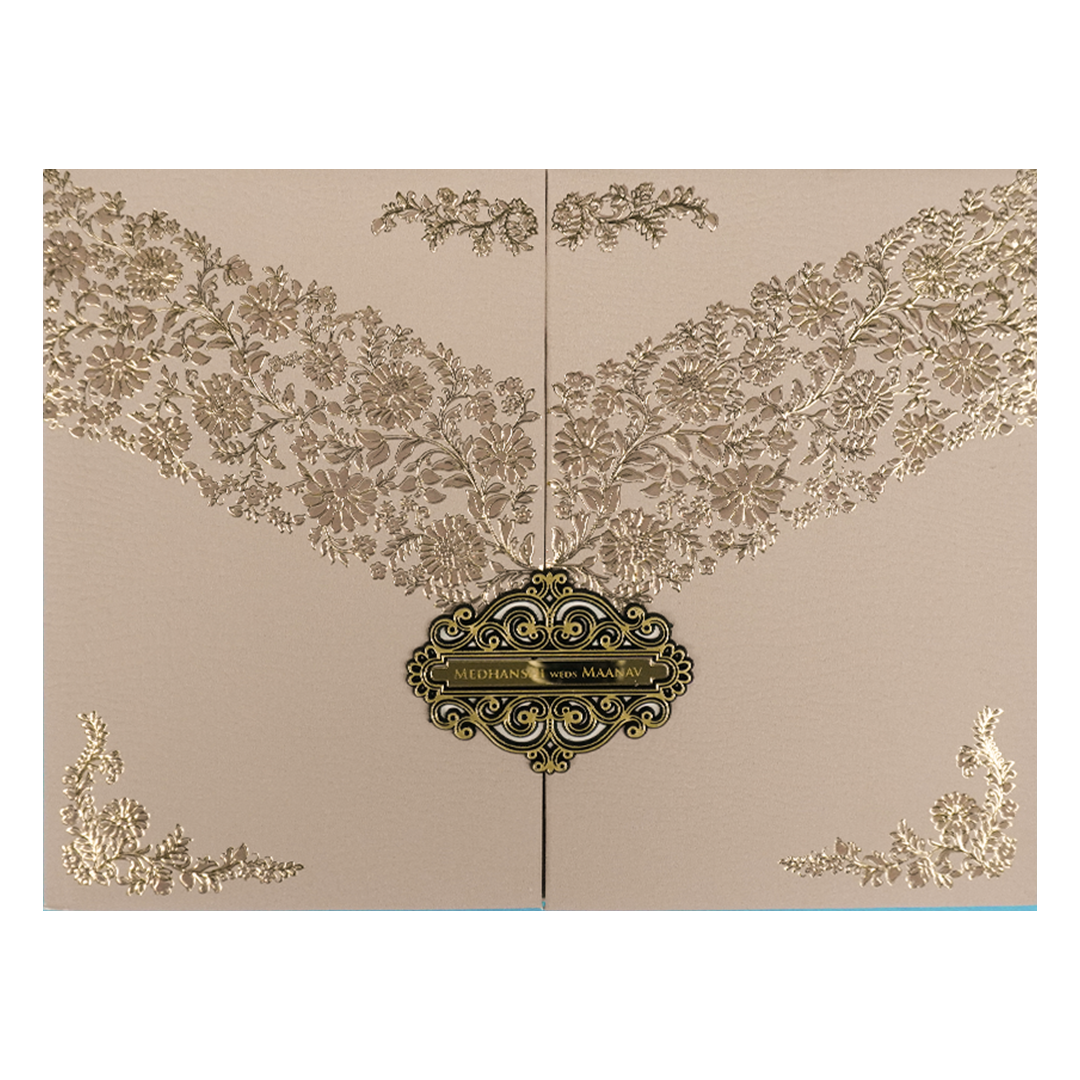 Cream Pink Floral Padded Wedding Card-KSSC1560