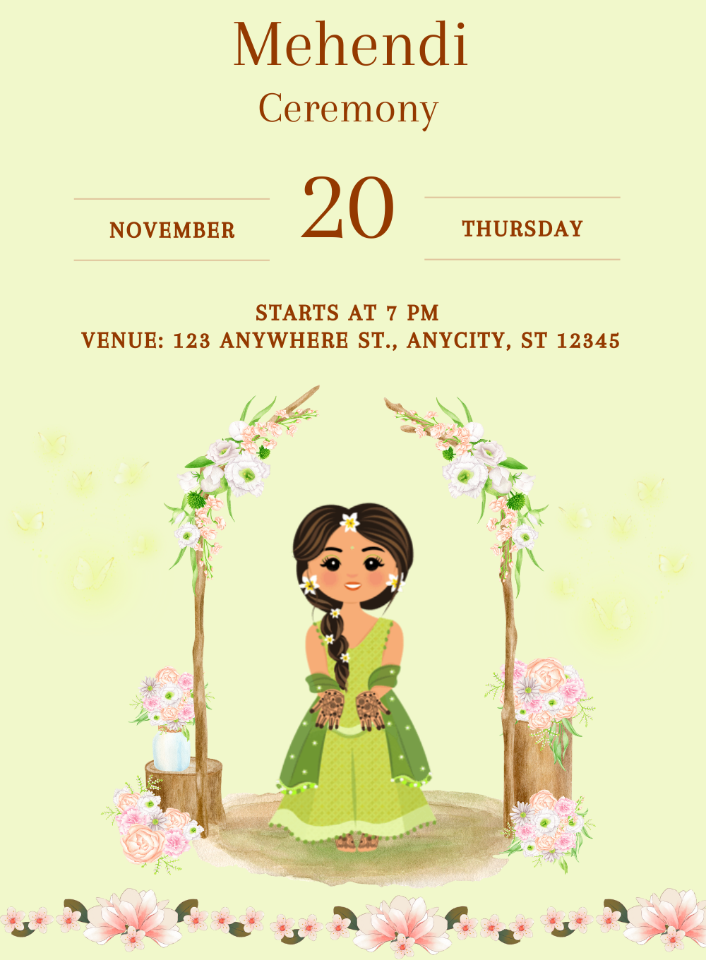 Green Girl Mehndi Ceremony Invitation-AAMCI006