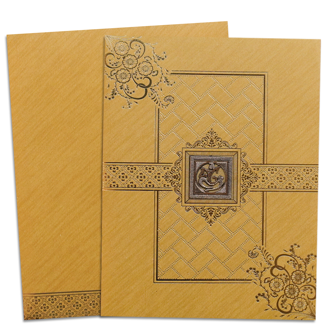 Gold Ganesha Floral Wedding Card-KNR5034G