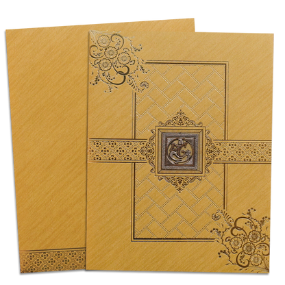 Gold Ganesha Floral Wedding Card-KNR5034G