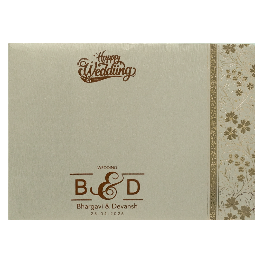 Grey Gold Floral Padded Wedding Card-KSSC2400