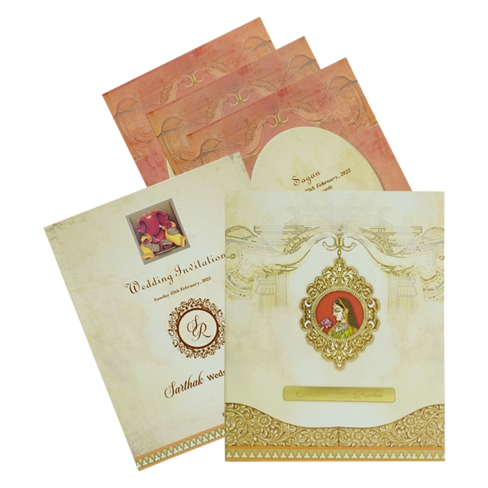 Beige Premium Padded Wedding Card-King of Cards