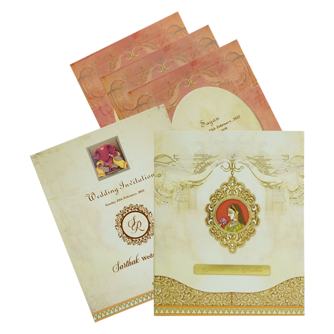 Beige Premium Padded Wedding Card-King of Cards