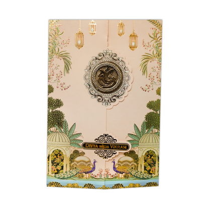 Cream Palace Peacock Wedding Card-KNKY2601