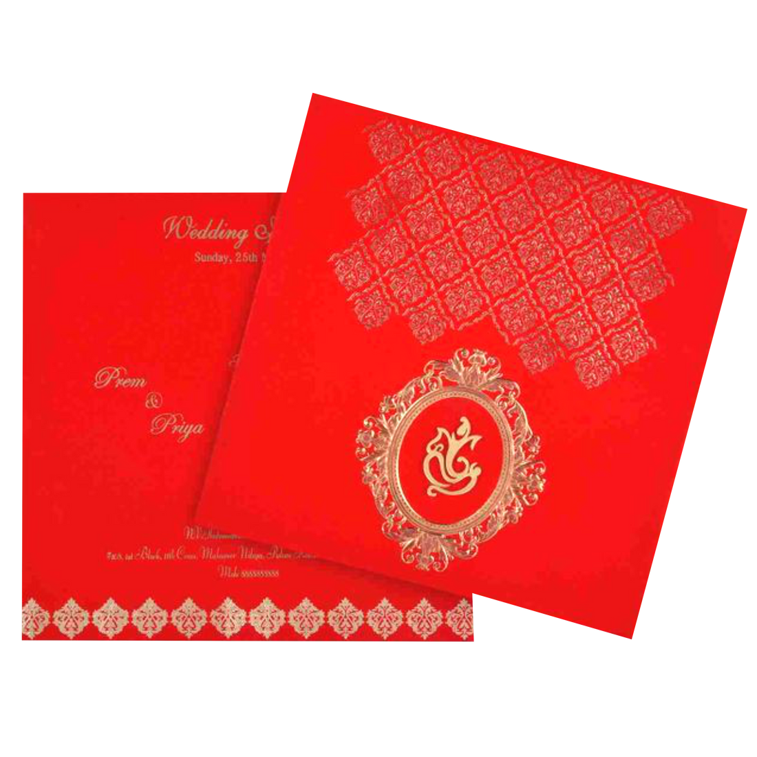 Dazzling Red Shading With Floral Theme Wedding Card - KNK3277-King of Cards