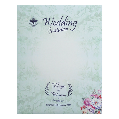 Mint Blue Floral Ganesha Wedding Card-KNKJ1089