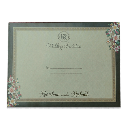 Green Floral Monogram Padded Wedding Card - KSI64120