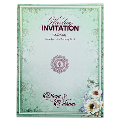Mint Green Floral Laser Cut Wedding Card-KNNO7401