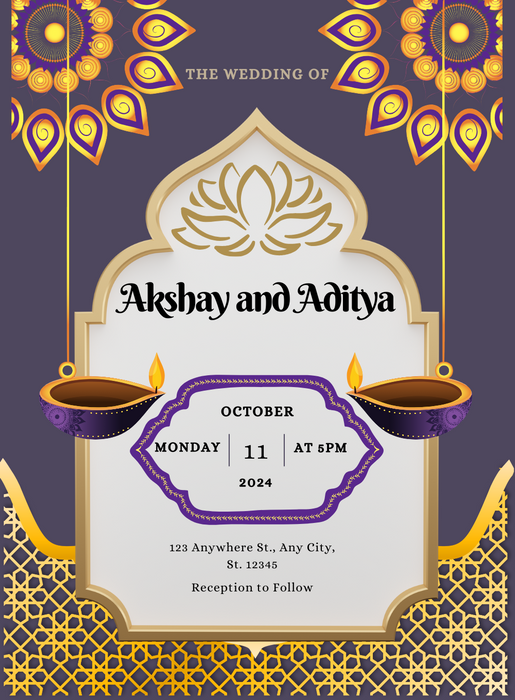 Traditional Diya Hindu Wedding Invitation-AAHWI003