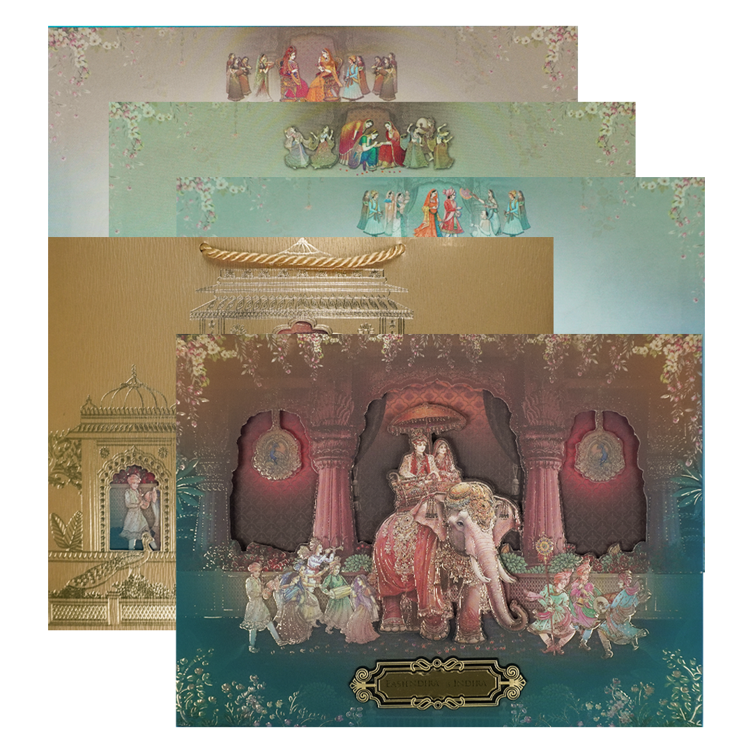 Royal Procession Elephant Padded Wedding Card-KSSC2520