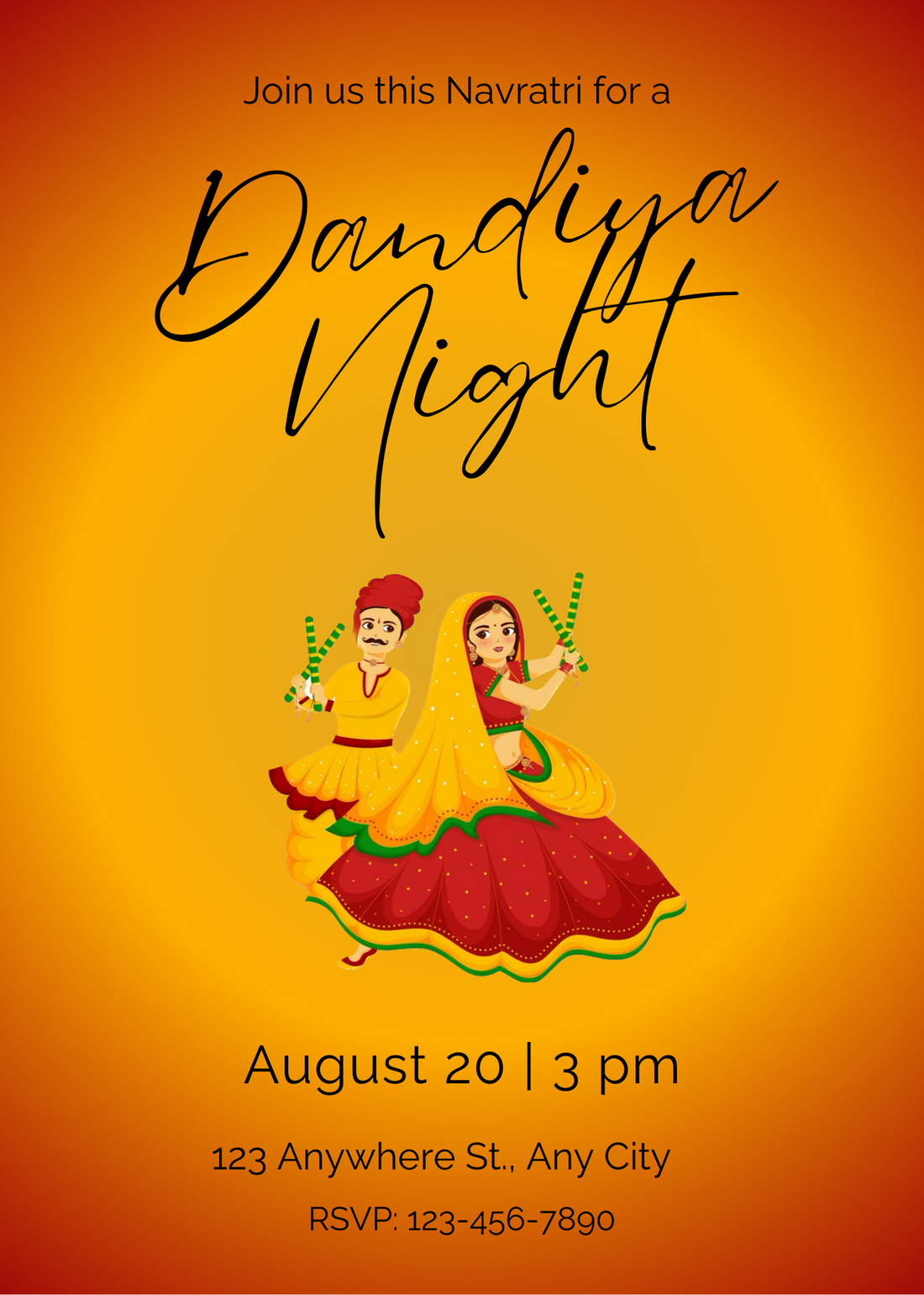 Orange Cute Couple Dandiya Invitation-AADDI006