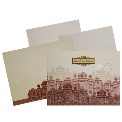 Beige Palace Wedding Invitation Card-KAC05130