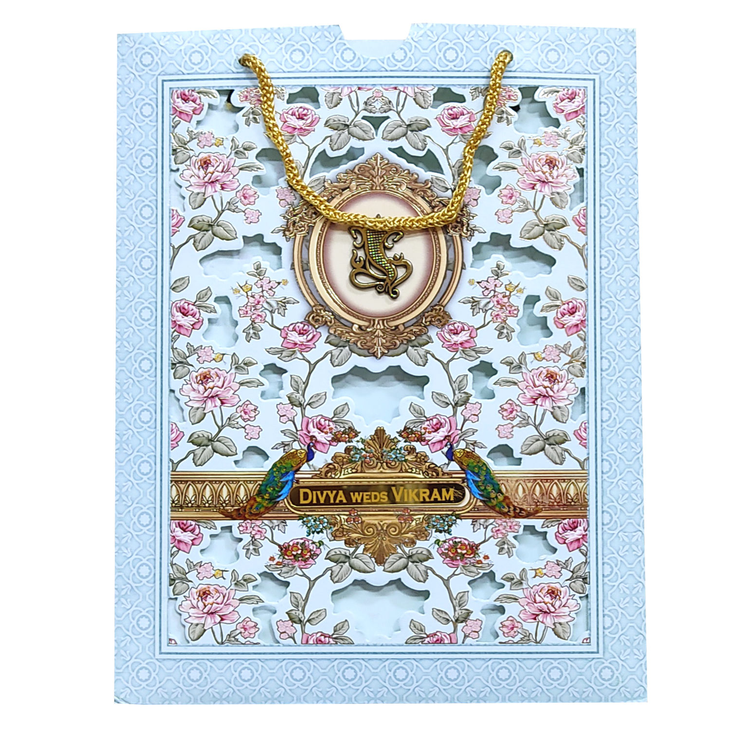 Blue Floral Twofold Wedding Card-King of Cards