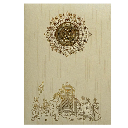 Beige Shiny Ganesha Wedding Card-King of Cards
