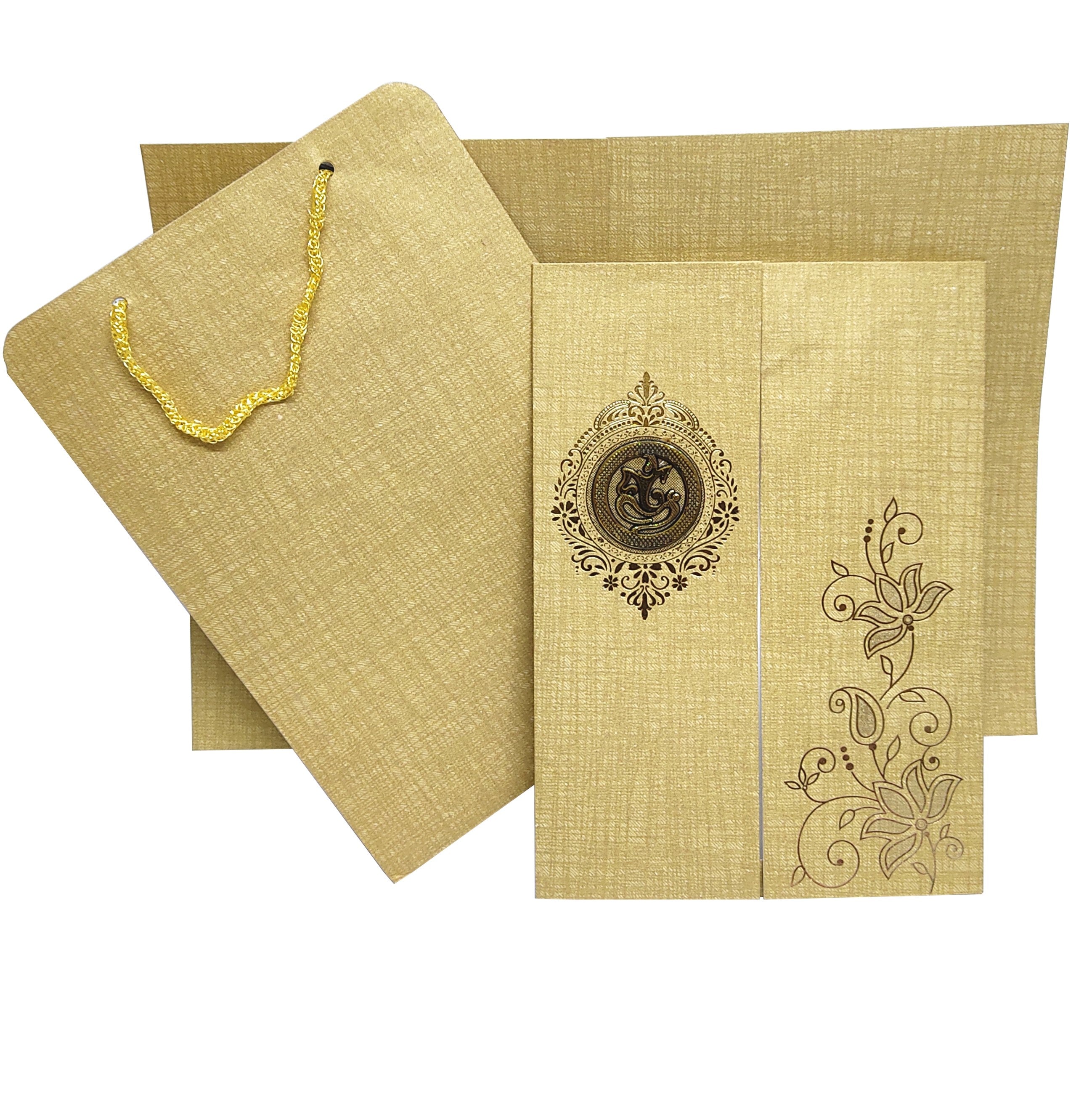 Brown Gold Metallic Door Type Pattern With Floral Design-KNCA214N