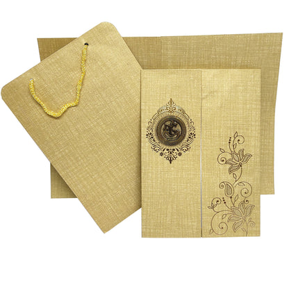 Brown Gold Metallic Door Type Pattern With Floral Design-KNCA214N