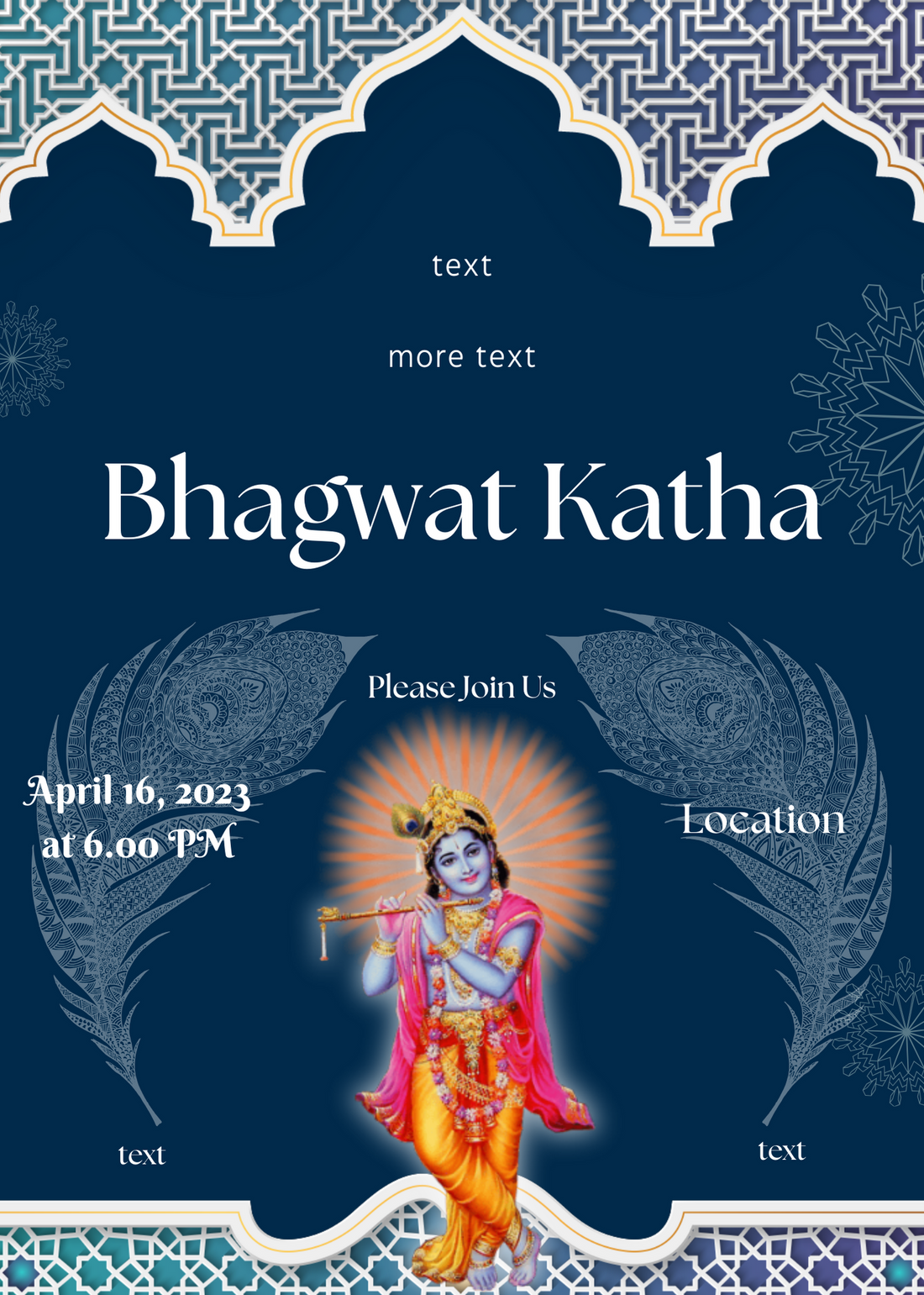 Royal Blue Feathered Bhagwat Katha Invitation-King of Cards